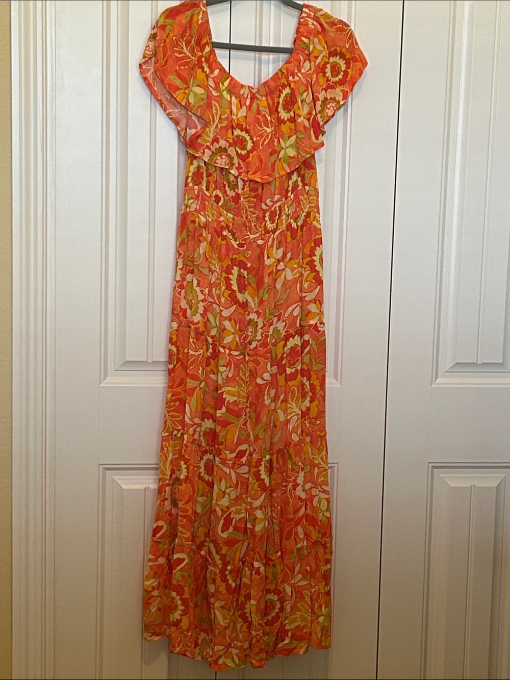 Terra & Sky 1X Orange Floral Ruffle-Trim Maxi Dress